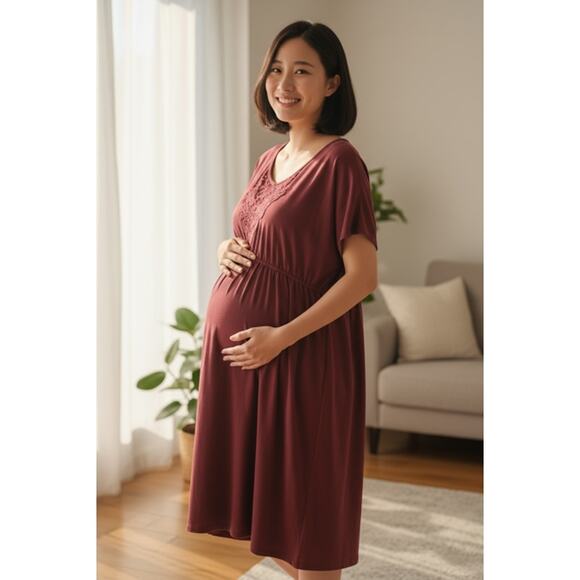 Motherhood Maternity Dress Size Large Burgundy Short Sleeve - Picture 1 of 2